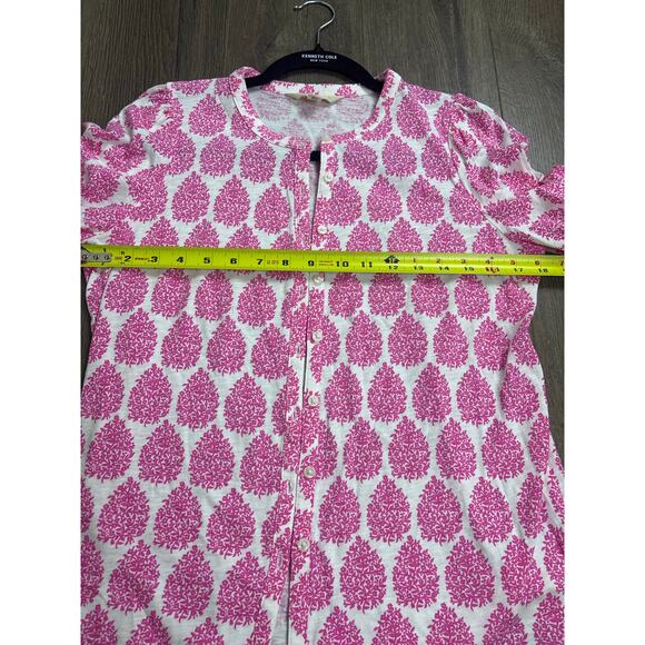 Boden Women’s Size 4 US Pink White Floral Print Puff Sleeve Button Front Top - Picture 4 of 6
